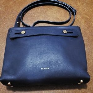 Skagen Mini Mikkeline Leather Satchel in Navy Blue